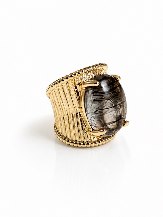 Zara Jewelry - Gold Statement Ring with Smoky Quartz Accent